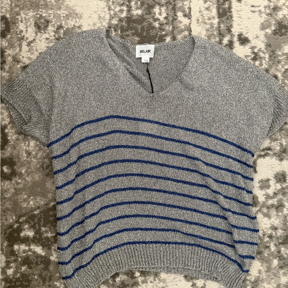 Women's Silver and Blue Striped Sweater